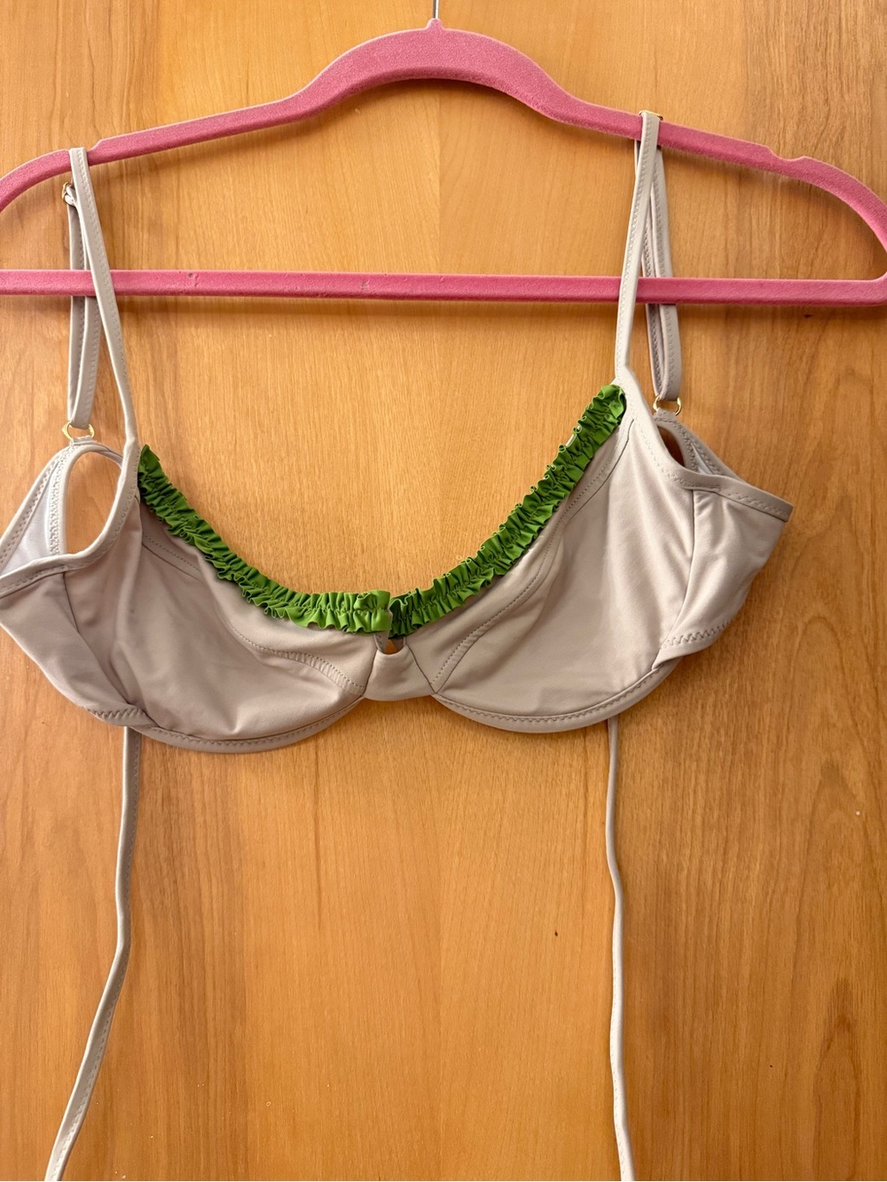 Heavy Manners Cream Underwire Bikini Top with Green Ruffle Trim